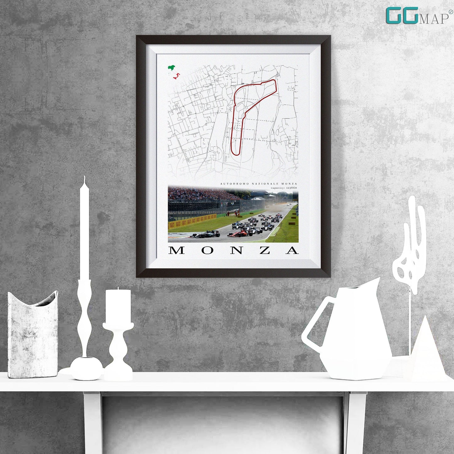 City map of MONZA - Autodromo Nazionale Monza - Home Decor Monza - Wall decor Monza - Italy Grand Prix - Formula 1 gift - Printed map
