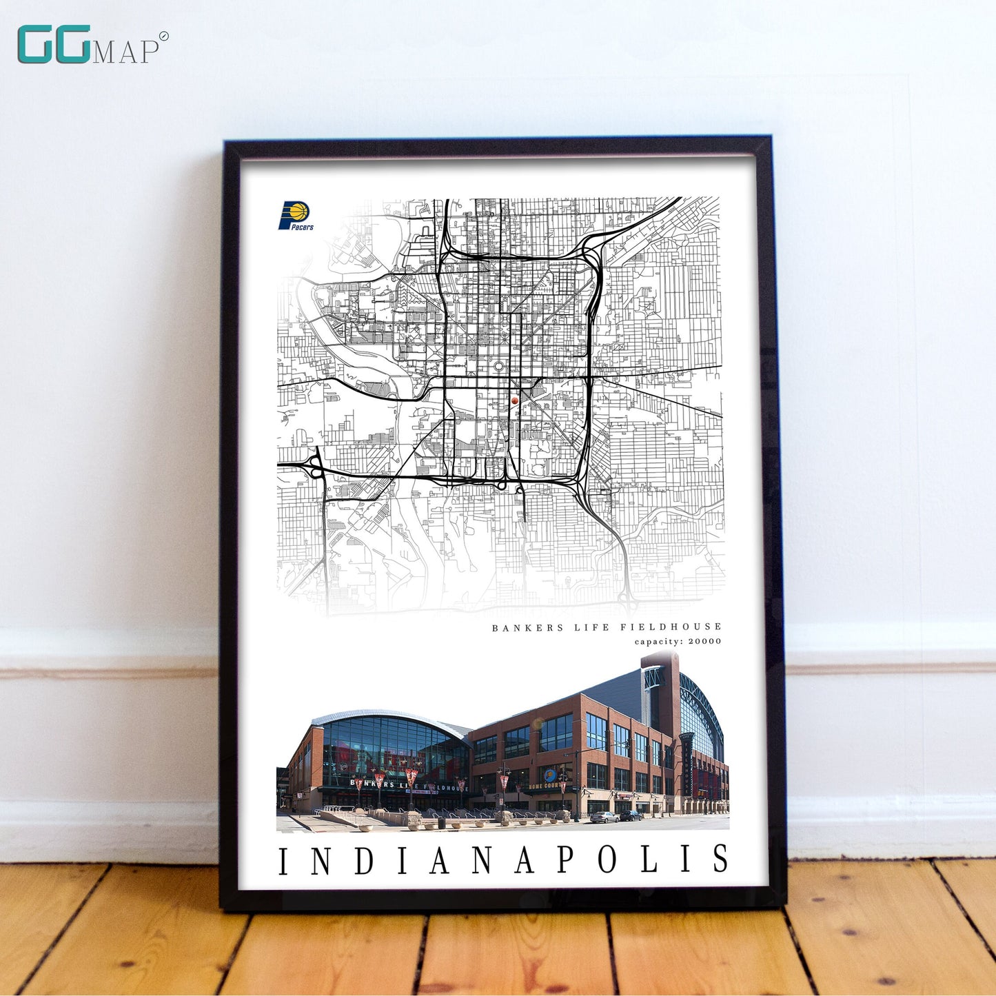 City map of INDIANAPOLIS - Bankers Life Fieldhouse - Home Decor Indianapolis - Bankers Life Fieldhouse gift - Indianapolis poster -Print map