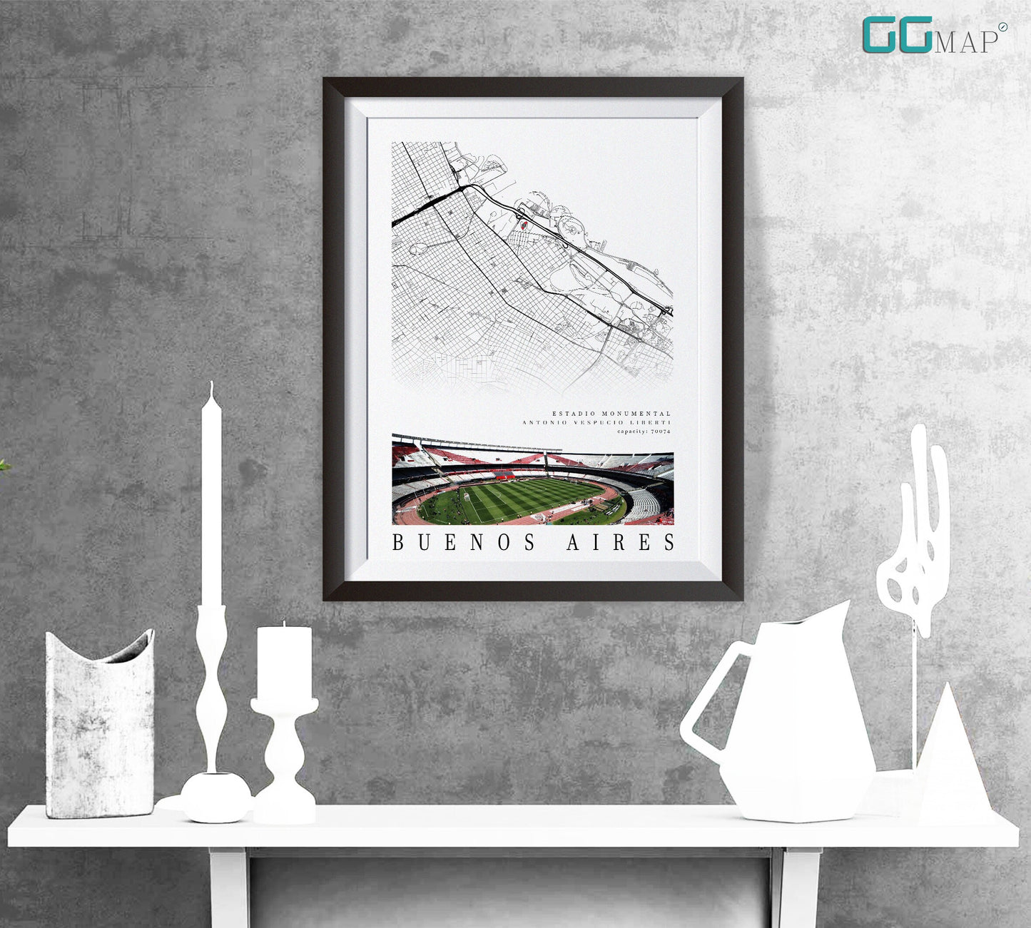 City map of BUENOS AIRES - Estadio Monumental Antonio Vespucio Liberti - Wall decor River Plate - River Plate poster