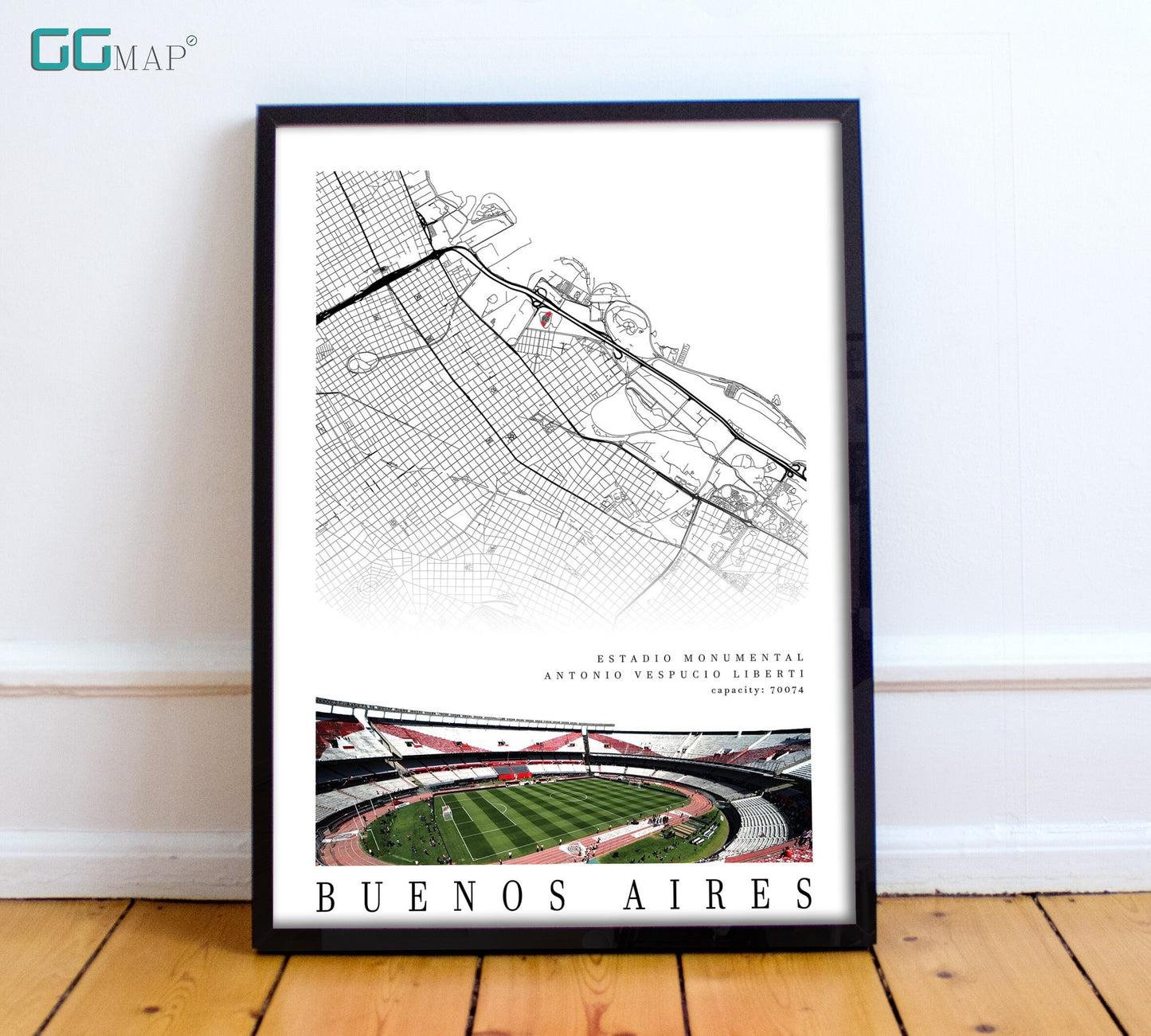 City map of BUENOS AIRES - Estadio Monumental Antonio Vespucio Liberti - Wall decor River Plate - River Plate poster