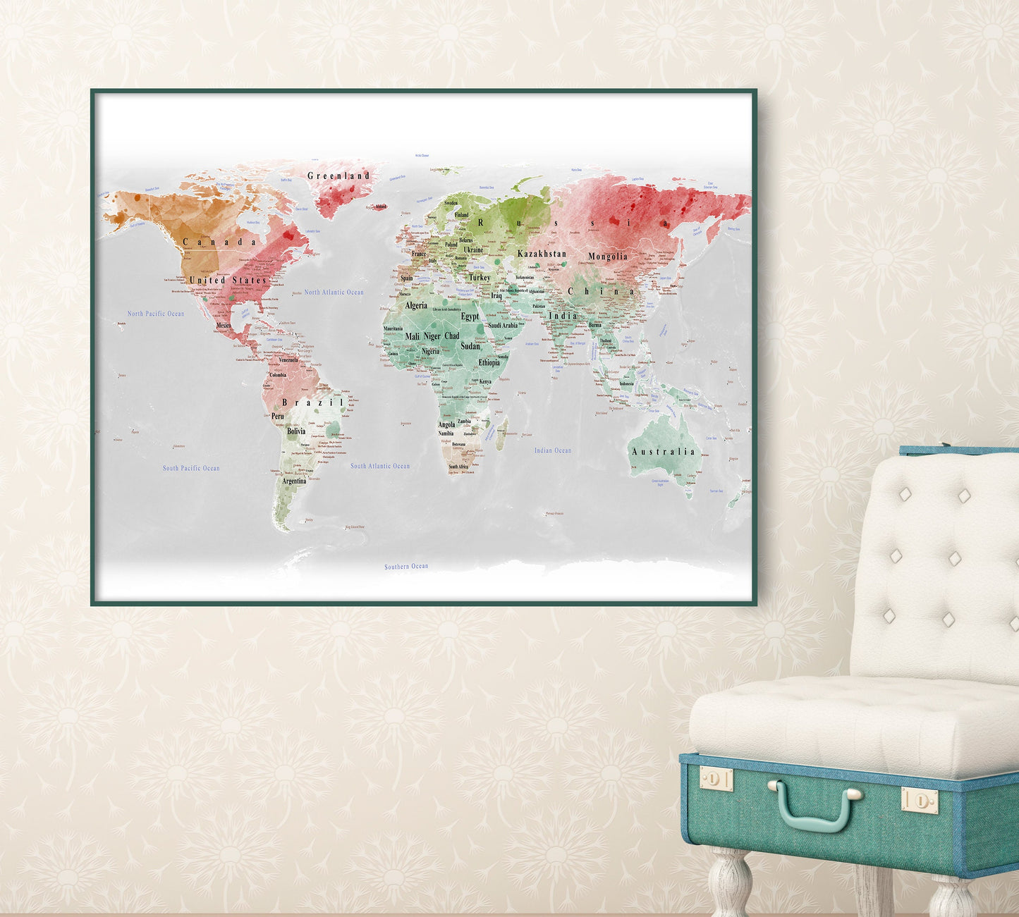 Your title here - World map - World map print - World map art - World map watercolor - World map pastel - Map gift decor - home decor