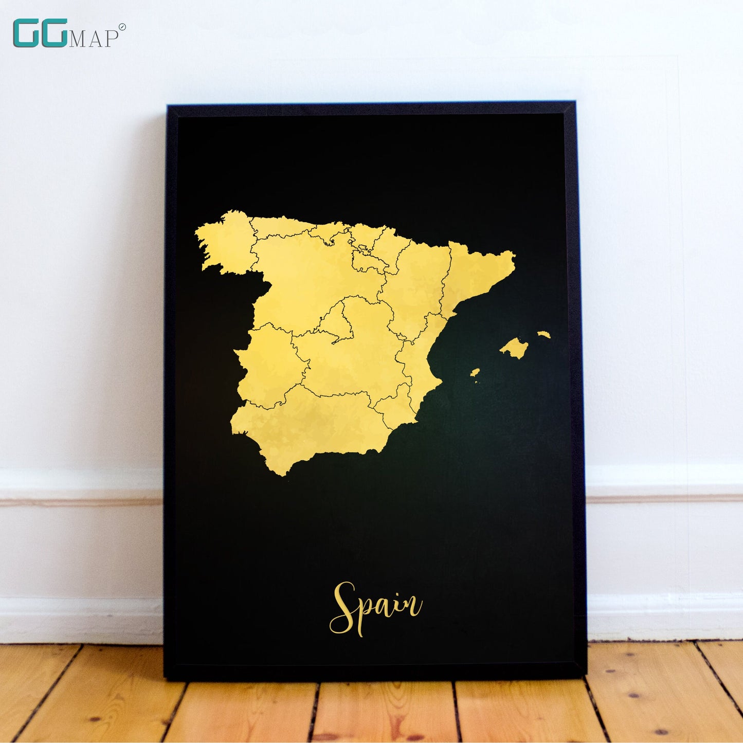 SPAIN map - Spain gold map - Travel poster - Home Decor - Wall decor - Office map - Spain gift - GeoGIS studio