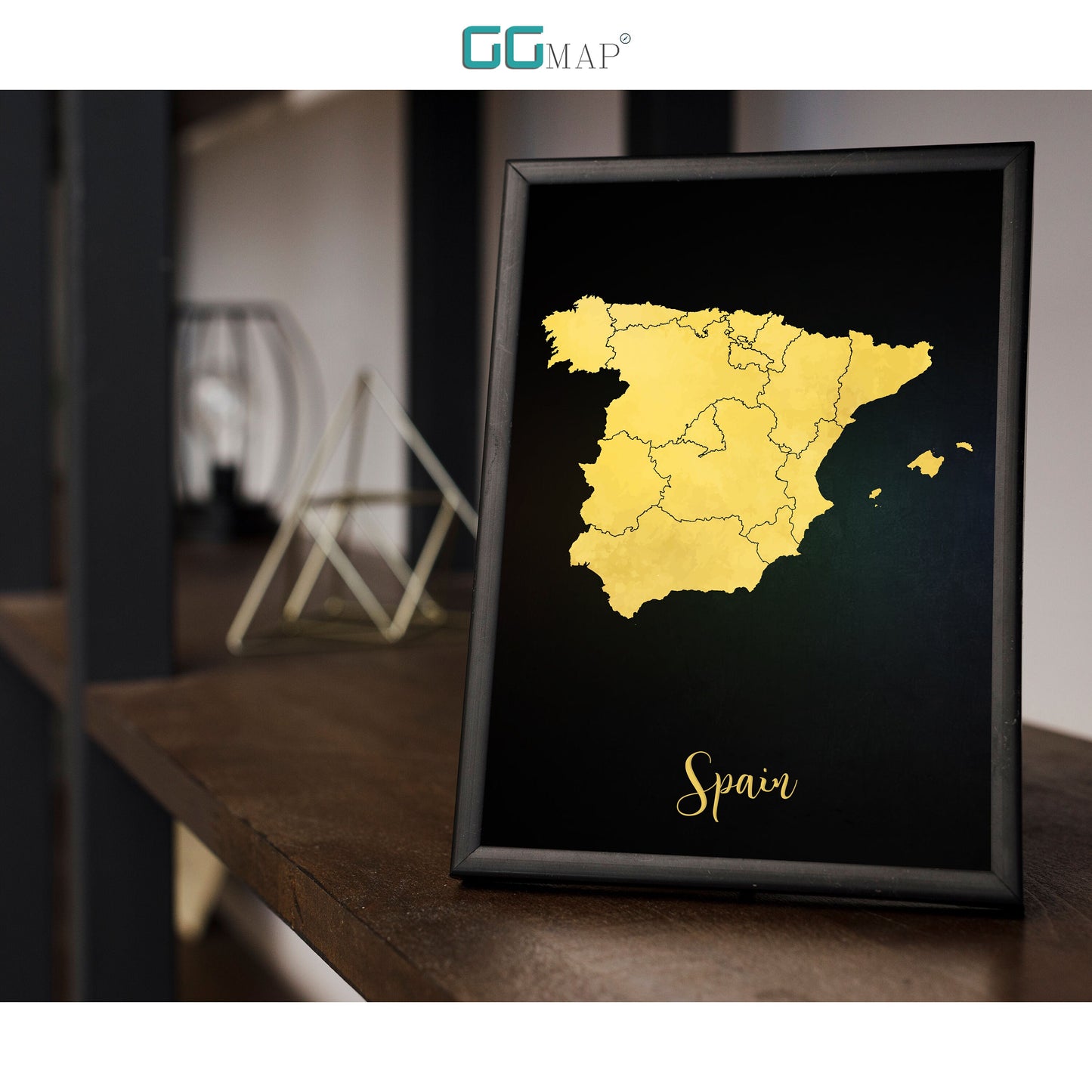 SPAIN map - Spain gold map - Travel poster - Home Decor - Wall decor - Office map - Spain gift - GeoGIS studio
