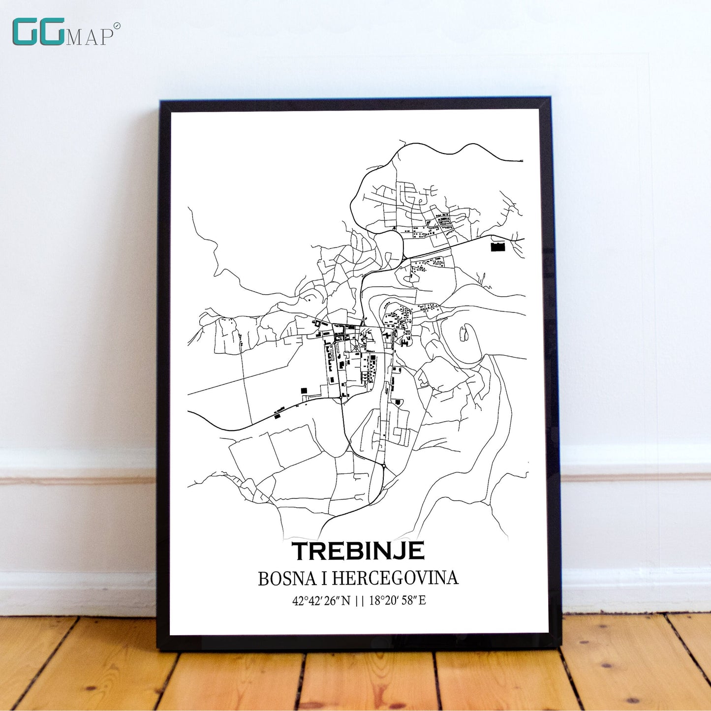 City map of TREBINJE - Home Decor - Wall decor - Office map - Travel map - Print map - Poster city map - Trebinje map - Map art - Bosnia