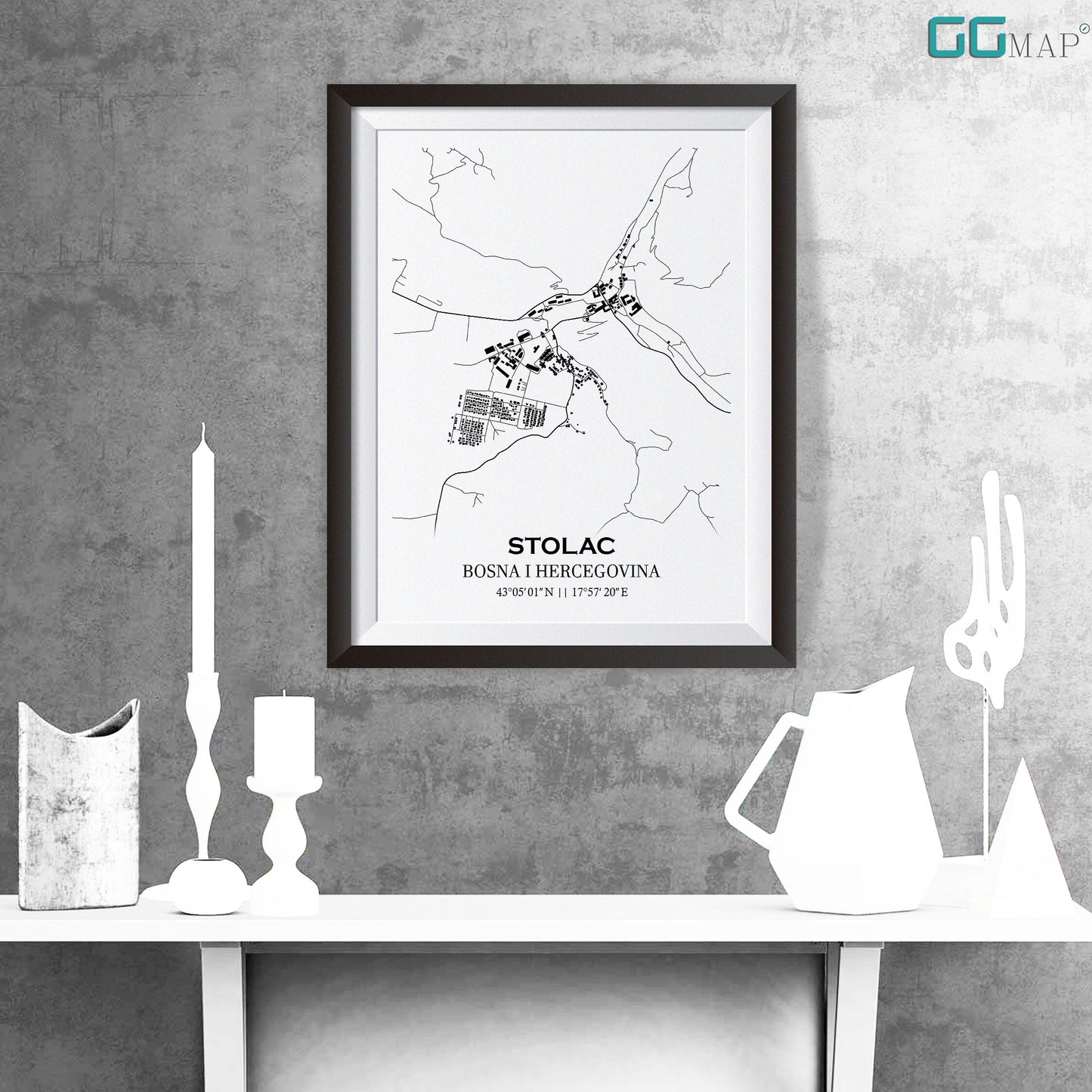 City map of STOLAC - Home Decor - Wall decor - Office map - Travel map - Print map - Poster city map - Stolac map - Map art - Bosnia