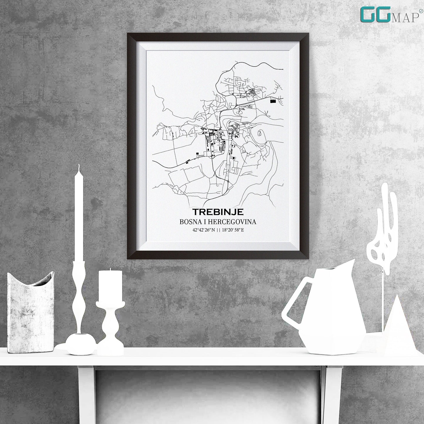 City map of TREBINJE - Home Decor - Wall decor - Office map - Travel map - Print map - Poster city map - Trebinje map - Map art - Bosnia