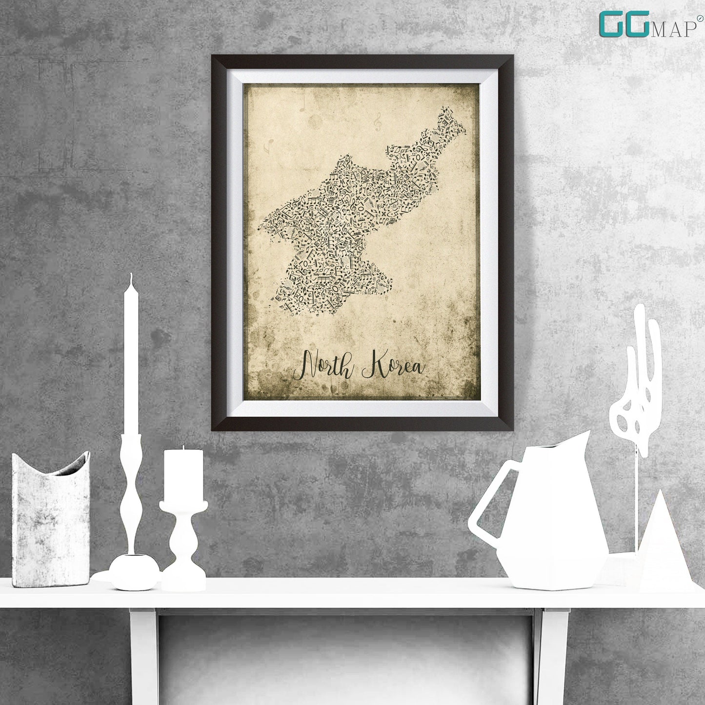 NORTH KOREA map - North Korea Music map - Travel poster - Wall decor - Office map - North Korea gift - GGmap- North Korea poster
