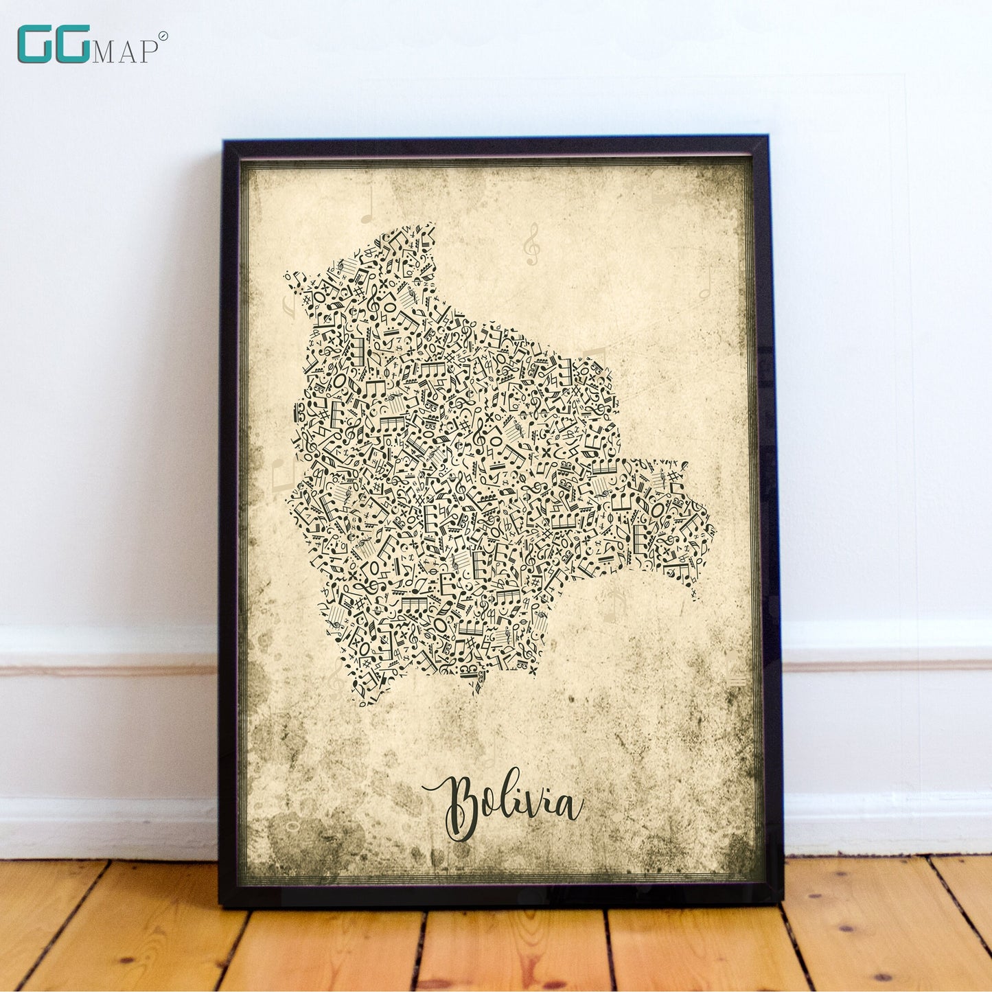BOLIVIA map - Bolivia Music map - Travel poster - Home Decor - Wall decor - Office map - Bolivia gift - GGmap - Bolivia poster