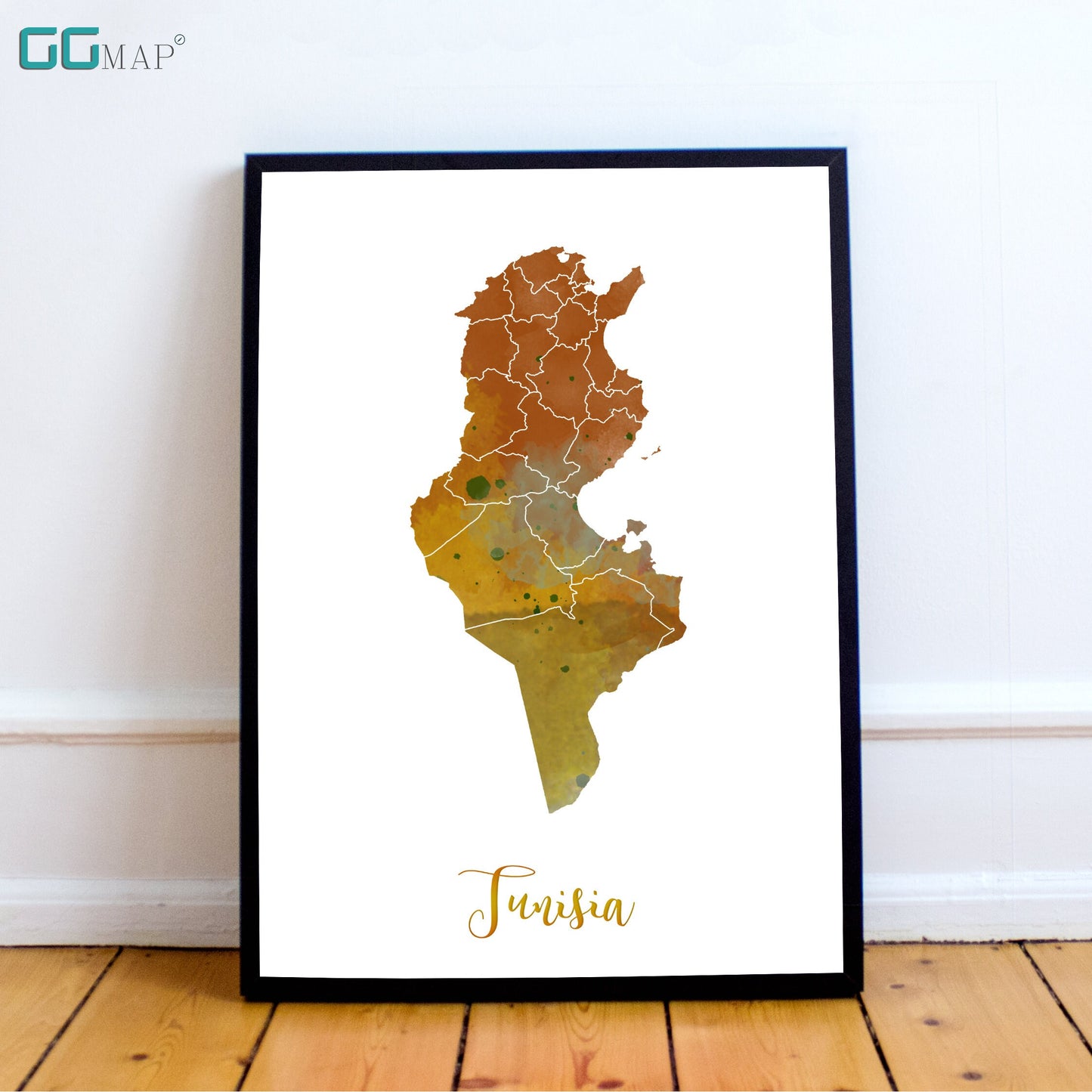 TUNISA map - Tunisia watercolor map - Travel poster - Home Decor - Wall decor - Office map - Tunisia gift - GeoGIS studio