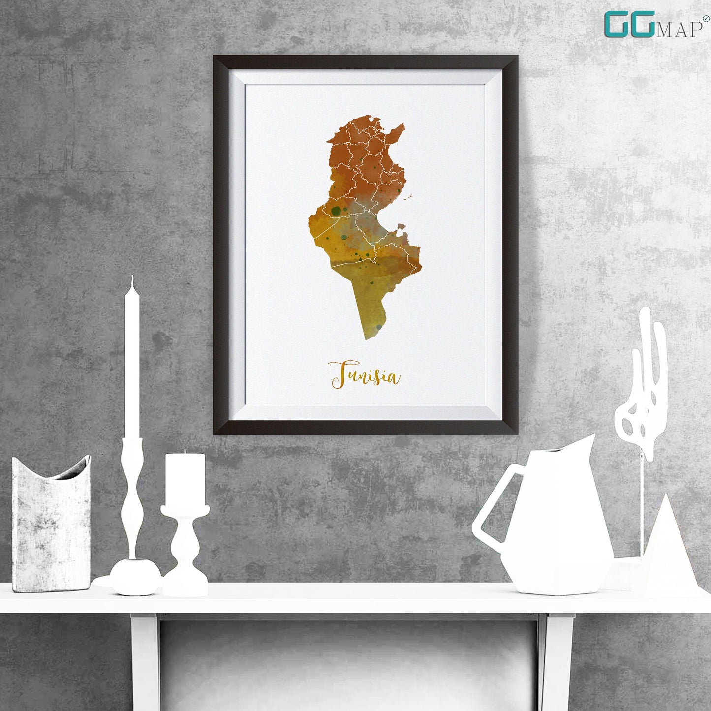 TUNISA map - Tunisia watercolor map - Travel poster - Home Decor - Wall decor - Office map - Tunisia gift - GeoGIS studio