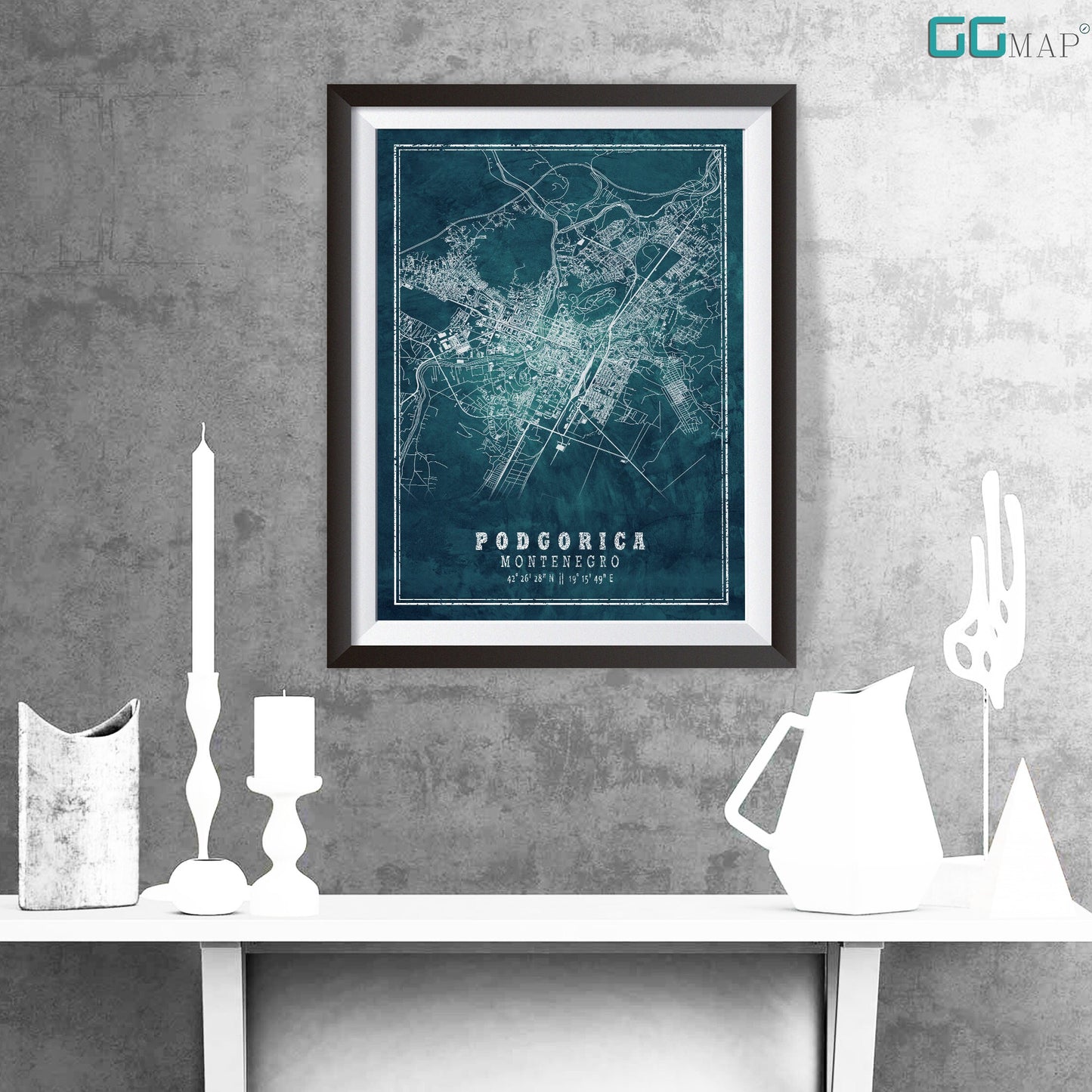 City map of PODGORICA - Home Decor - Wall decor - Office map - Travel map - Print map - Frozen map - Podgorica map - Map art - Montenegro