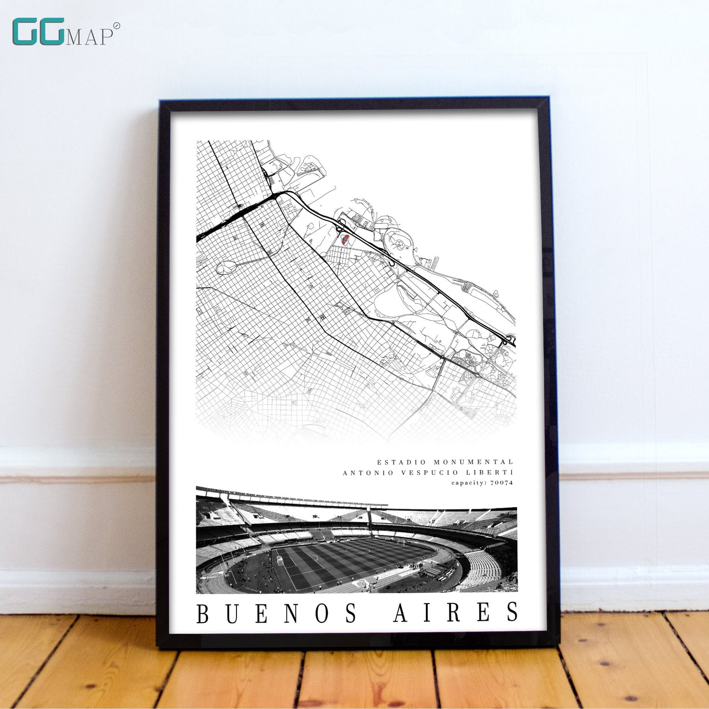 City map of BUENOS AIRES - Estadio Monumental Antonio Vespucio Liberti - Wall decor River Plate - River Plate poster