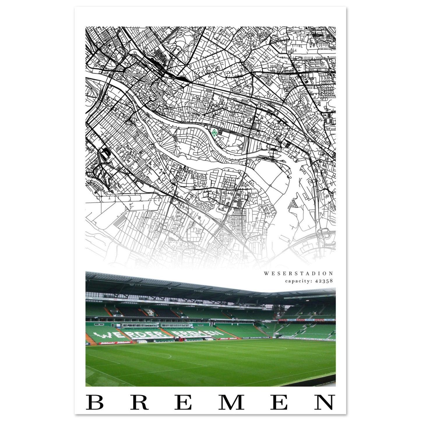 Map of Bremen - Weserstadion poster - Werder Bremen