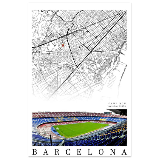 Map of Barcelona - Camp Nou Stadium poter - Barcelona F.C.