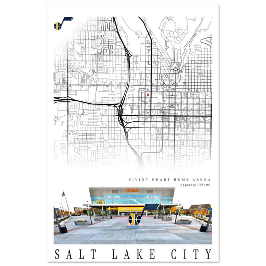 City map of Utah - Vivint Arena poster - Utah Jazz