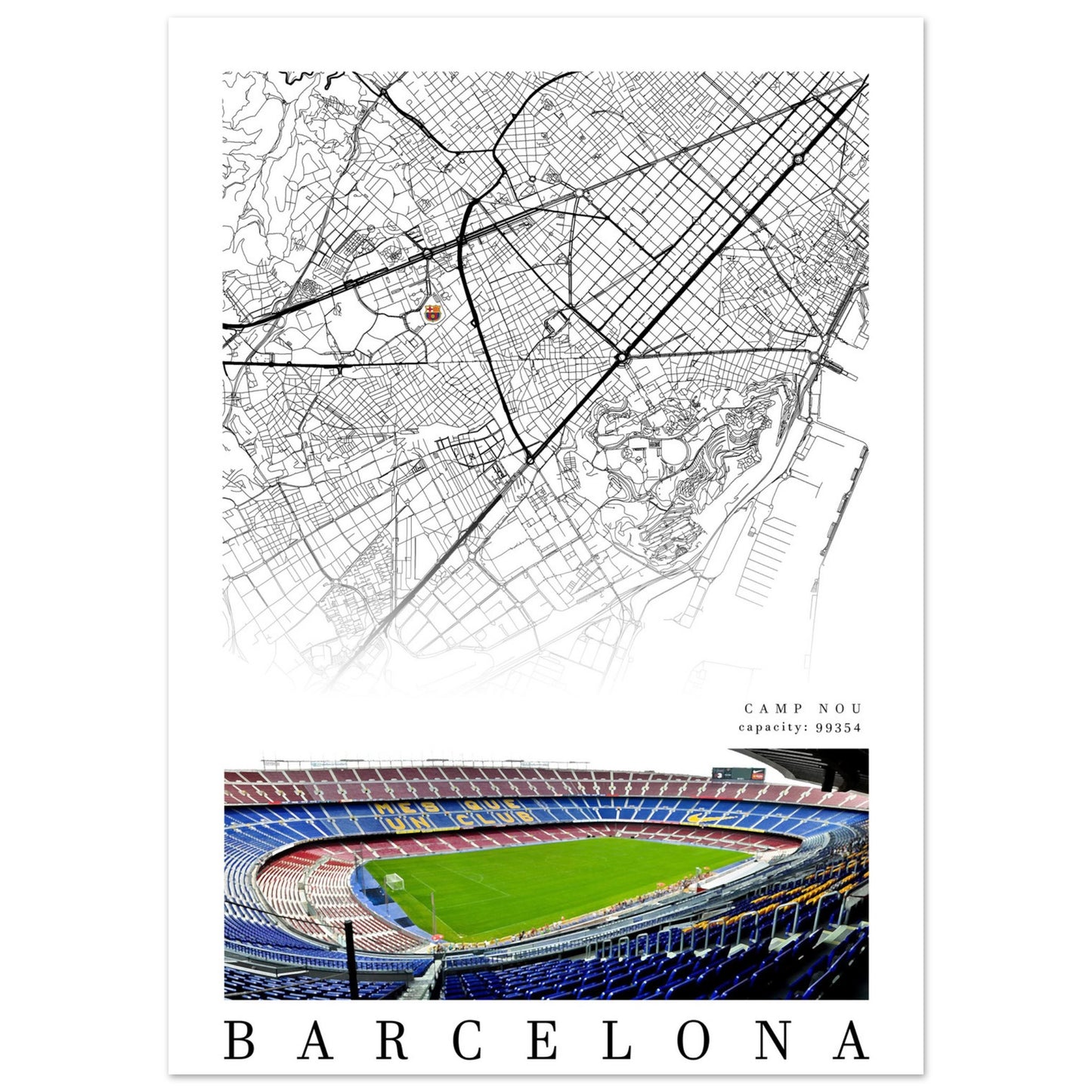Map of Barcelona - Camp Nou Stadium poter - Barcelona F.C.