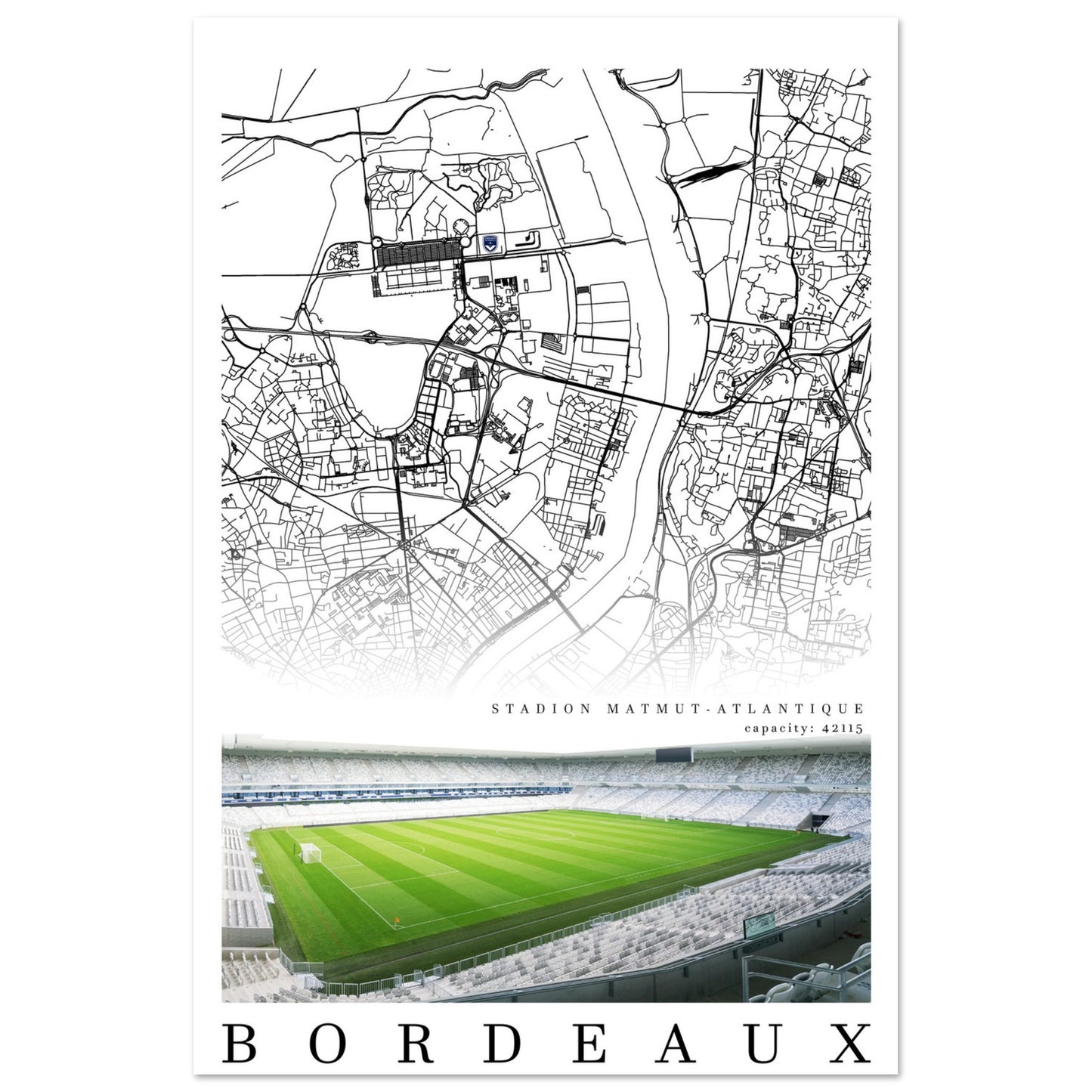 Map of Bordeaux - Matmut Atlantique stadium poster - Bordeaux