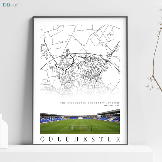 City map of Colchester - Colchester Community Stadium -  Wall decor - Colchester gift - Print map