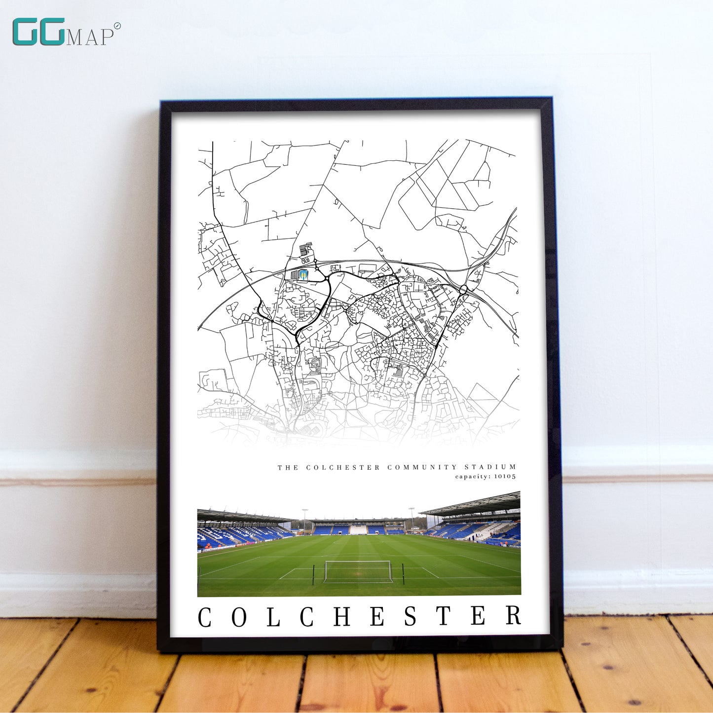 City map of Colchester - Colchester Community Stadium -  Wall decor - Colchester gift - Print map