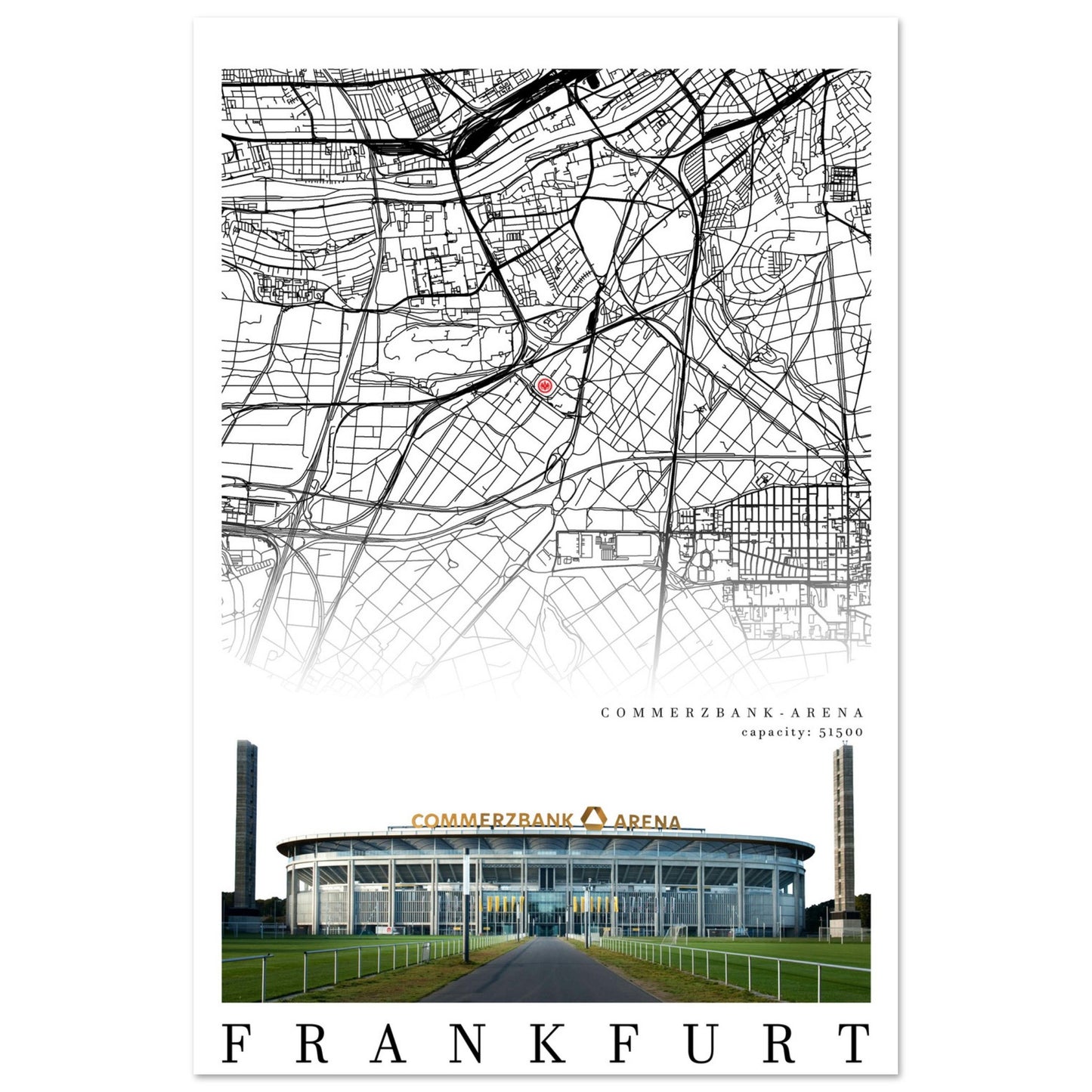 Map of Frankfurt - Commerzbank-Arena Stadion - Eintracht Frankfurt