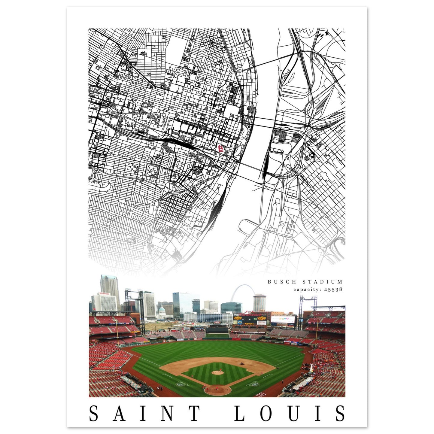 City map of SAINT LOUIS - Home Decor Saint Louis - Busch Stadium wall decor - Saint Louis Cardinals - Print map