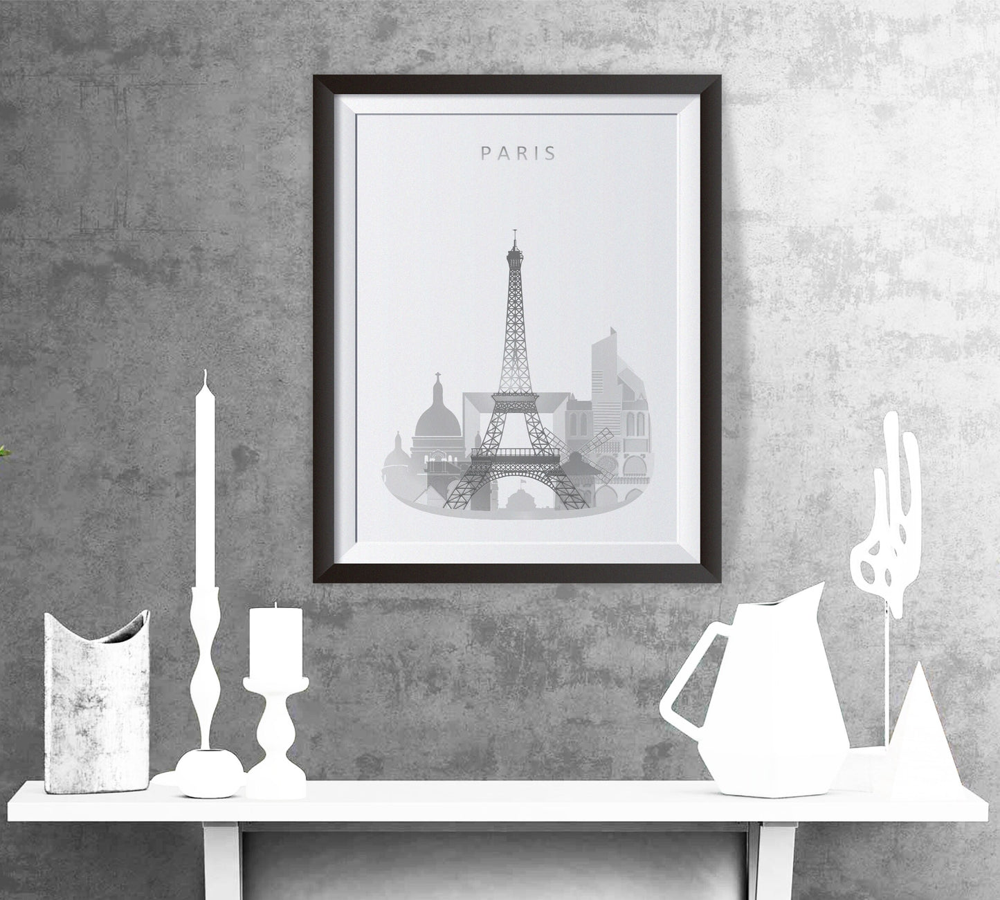 PARIS Skyline art - Grey - PARIS poster - Paris skyline - Paris gift - Paris watercolor print - Paris wall art - Paris travel poster