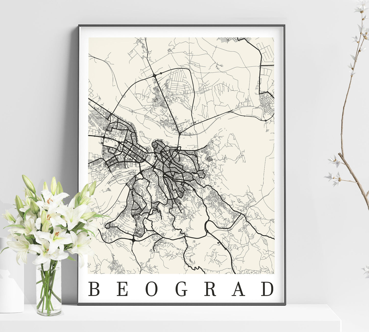 a map of the city of beograd in black and white