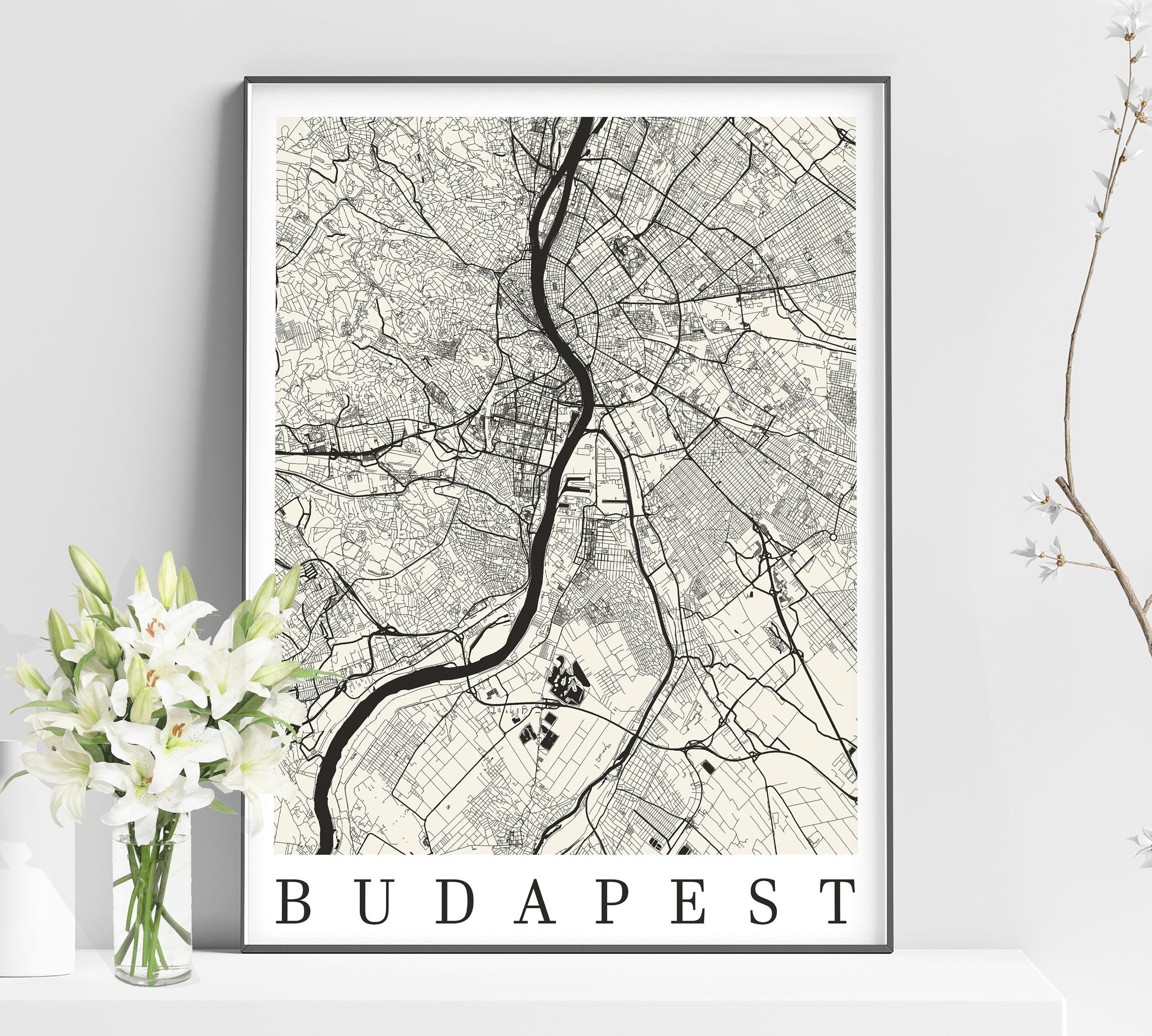 a black and white map of budapest