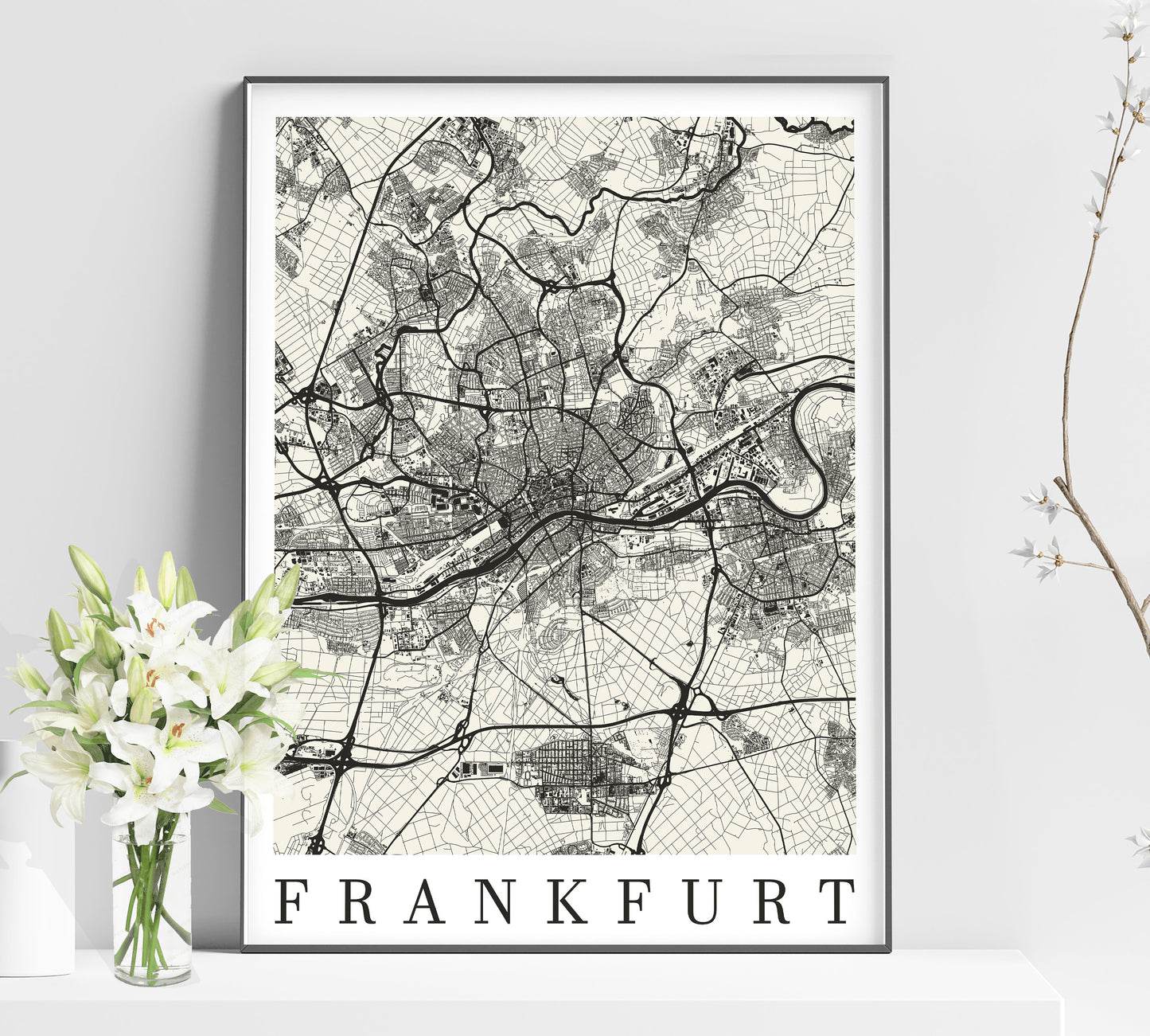 a map of the city of frankfurt in black and white