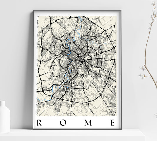 a map of rome, italy in black and white