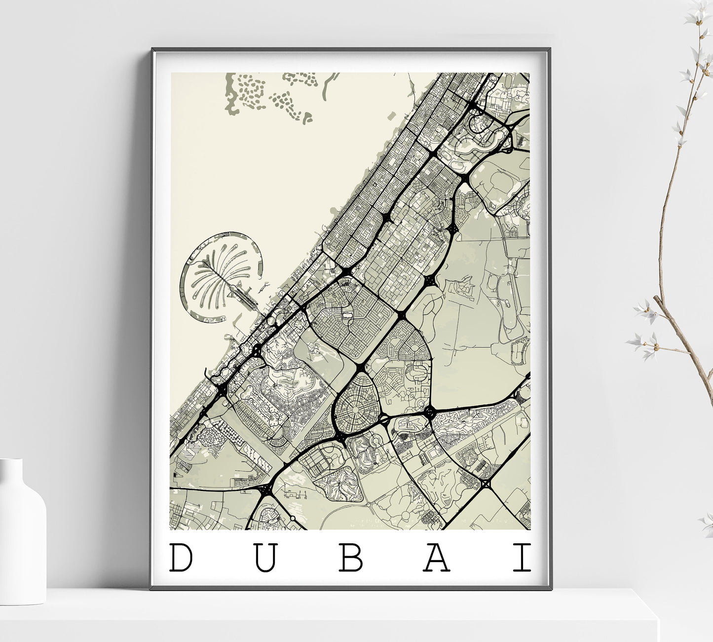 a map of the city of dubai in black and white