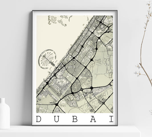 a map of the city of dubai in black and white