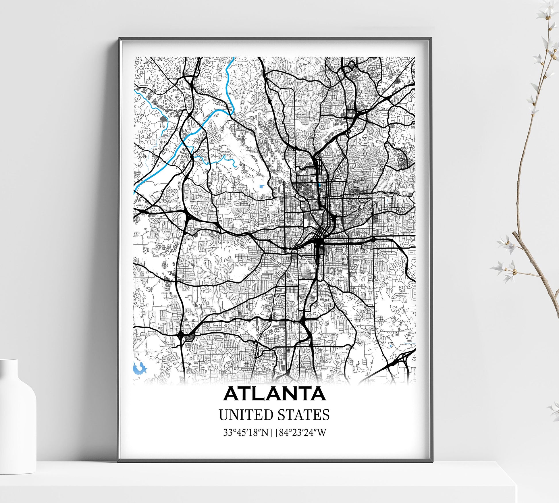 a white poster with a map of atlanta on it