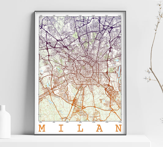 a framed map of the city of milan