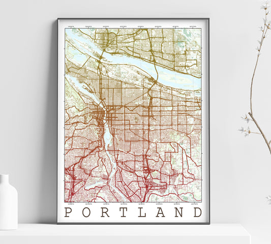 a framed map of portland, washington