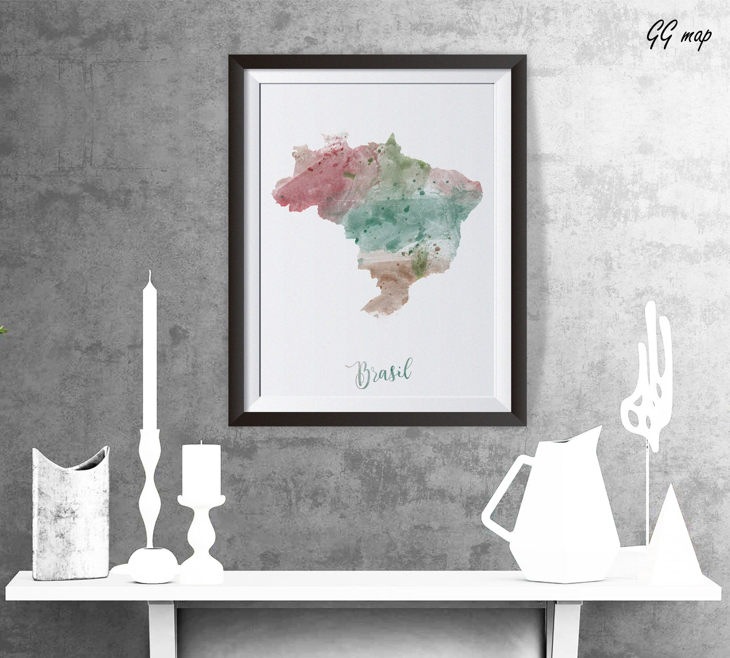 BRASIL map - Brazil watercolor map - Travel poster - Home Decor - Wall decor - Office map - Brazil gift - GeoGIS studio