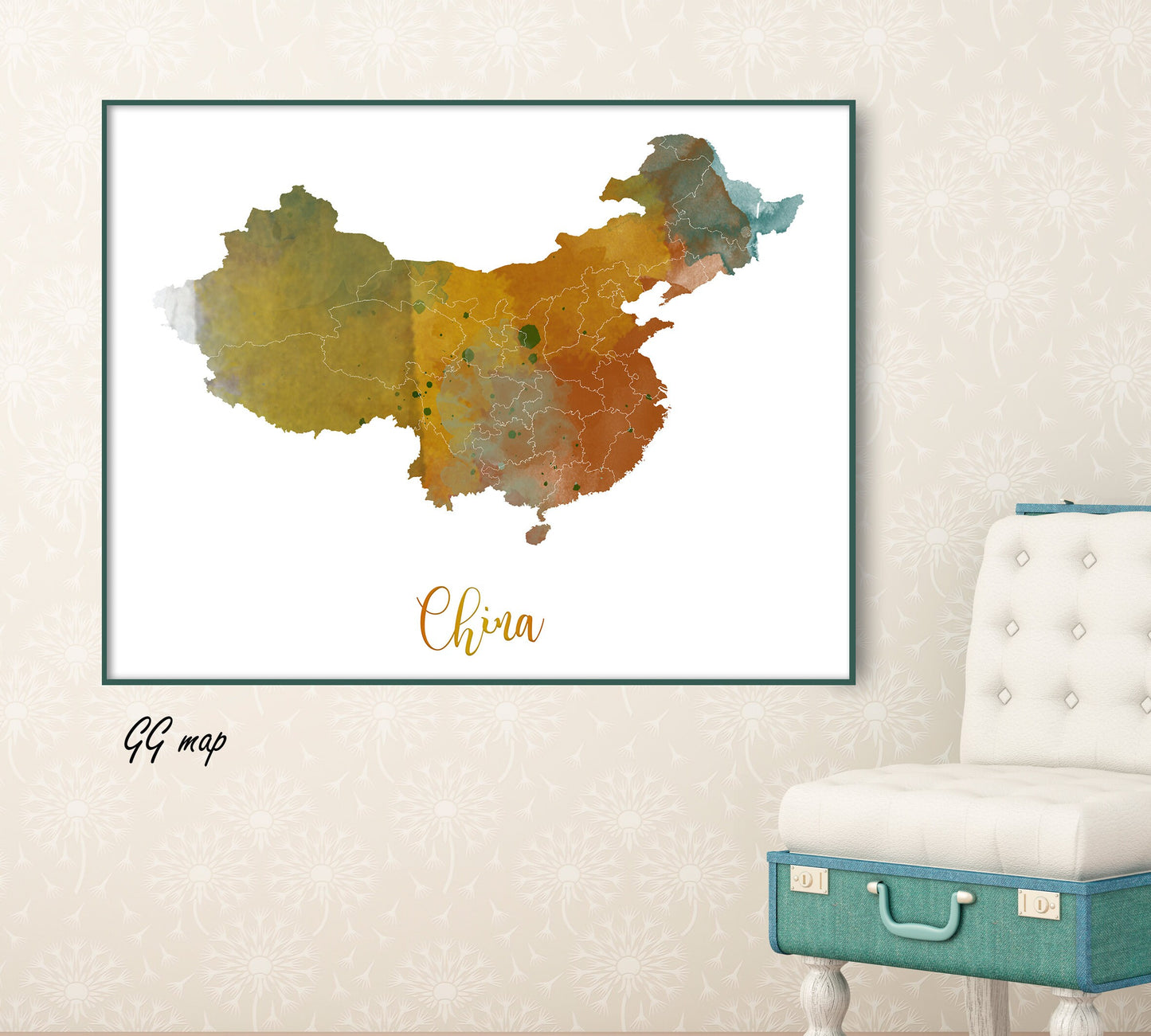 CHINA map - China watercolor map - Travel poster - Home Decor - Wall decor - Office map - China gift - GeoGIS studio