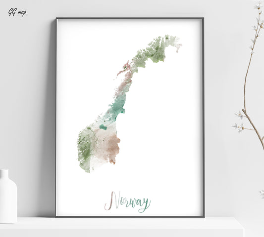 a watercolor map of the country of norway