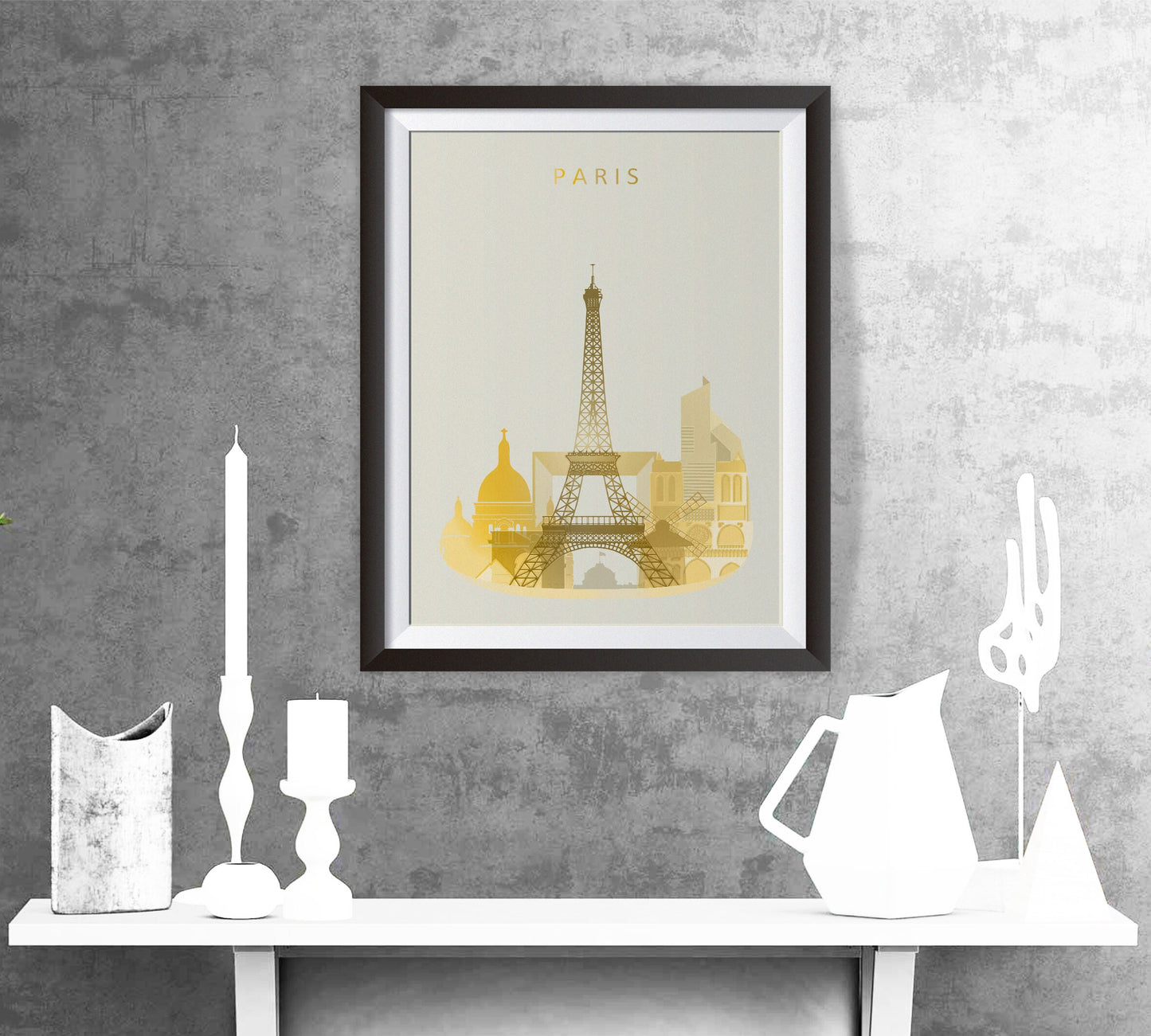 PARIS Skyline art - Gold Paris - Paris skyline - Paris GIFT - Paris watercolor print - Paris wall art - Paris travel poster - home decor