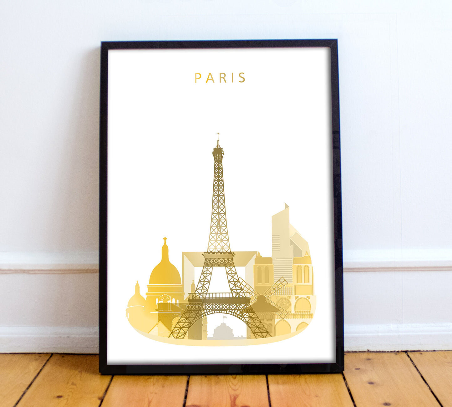 PARIS Skyline art - Gold Paris - Paris skyline - Paris GIFT - Paris watercolor print - Paris wall art - Paris travel poster - home decor