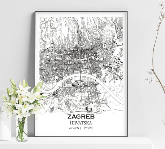 a black and white map of the city of zagrb