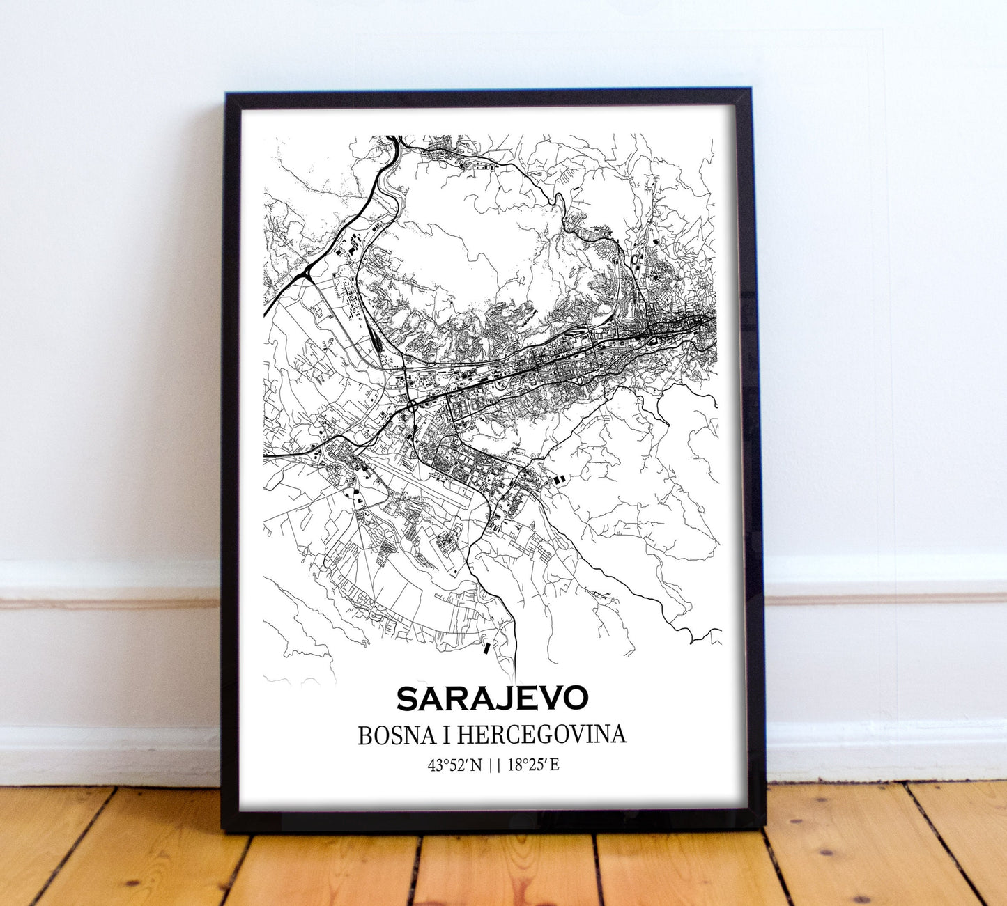 City map of SARAJEVO - Home Decor - Wall decor - Office map - Travel map - Print map - Poster city map - Sarajevo map - Map art - Bosnia