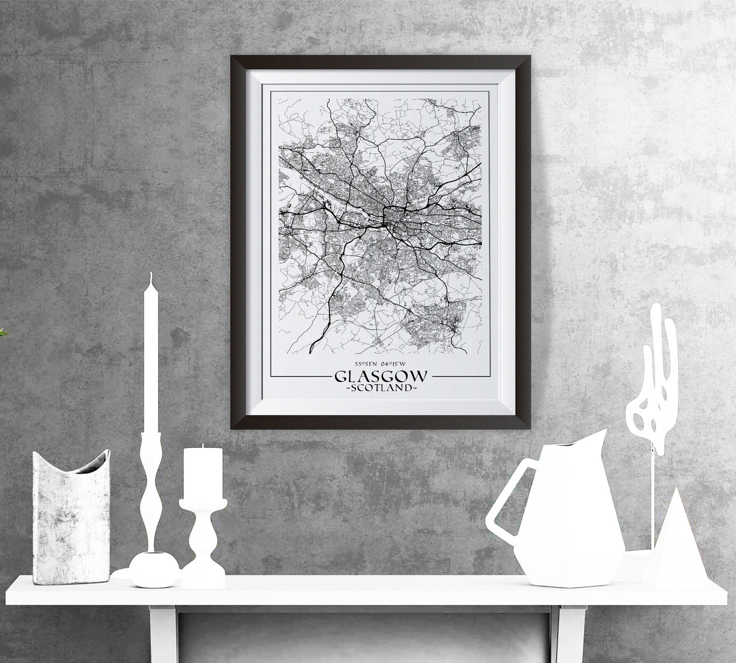 Map of Glasgow, Scotland - Home Decor - Wall decor - Office map - Travel map - Print map - Poster city map - Office decor Glasgow