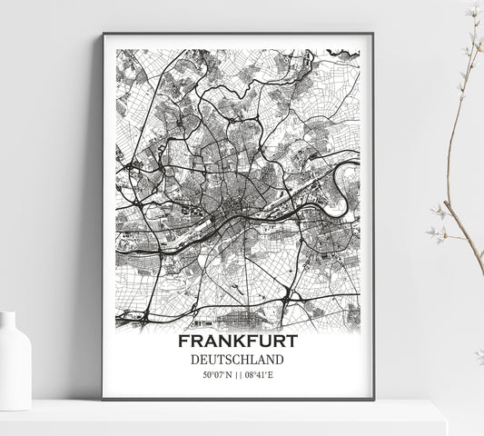 a black and white map of frankfurt, germany