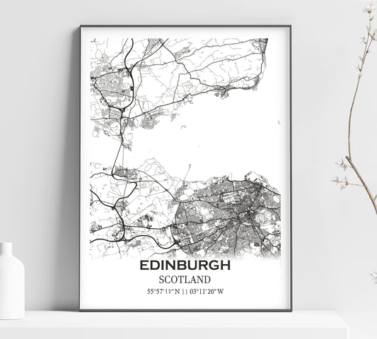 a black and white map of edinburgh, scotland