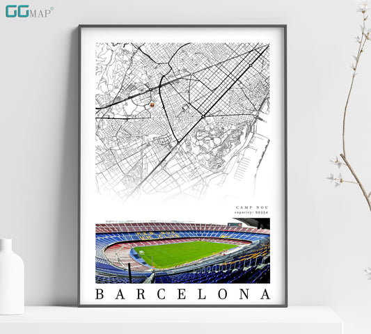 City map of BARCELONA - Camp Nou Stadium - Home Decor Camp Nou - Wall decor - Camp Nou - Camp Nou - gift - Print map -