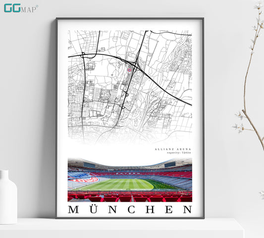 City map of MUNICH - FC Bayern Munich - Allianz arena Stadium - Home Decor Allianz arena - Allianz arena poster - Fuballstadion Bayern