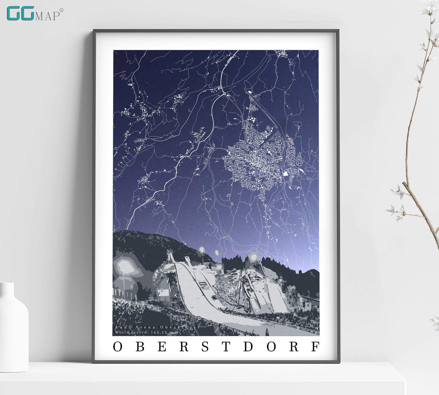 City map of OBERSTDORF - OBERSTDORF ski jumping - Home Decor OBERSTDORF - Wall decor - Oberstdorf gift - Audi Arena Oberstdorf - Print map