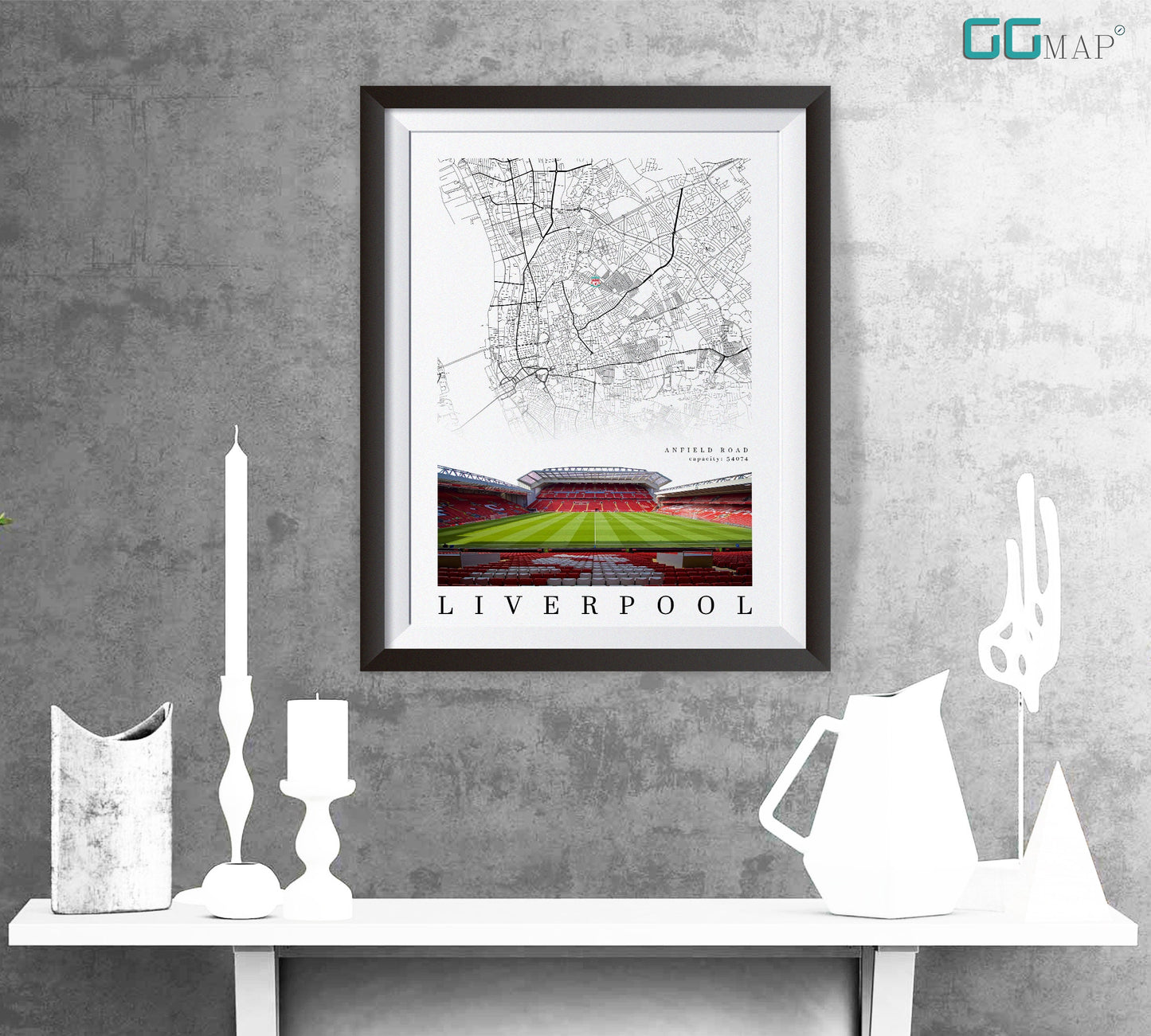 City map of LIVERPOOL - Anfield Stadium - Home Decor Anfield - Wall decor - Anfield gift - Print map - Liverpool Stadium