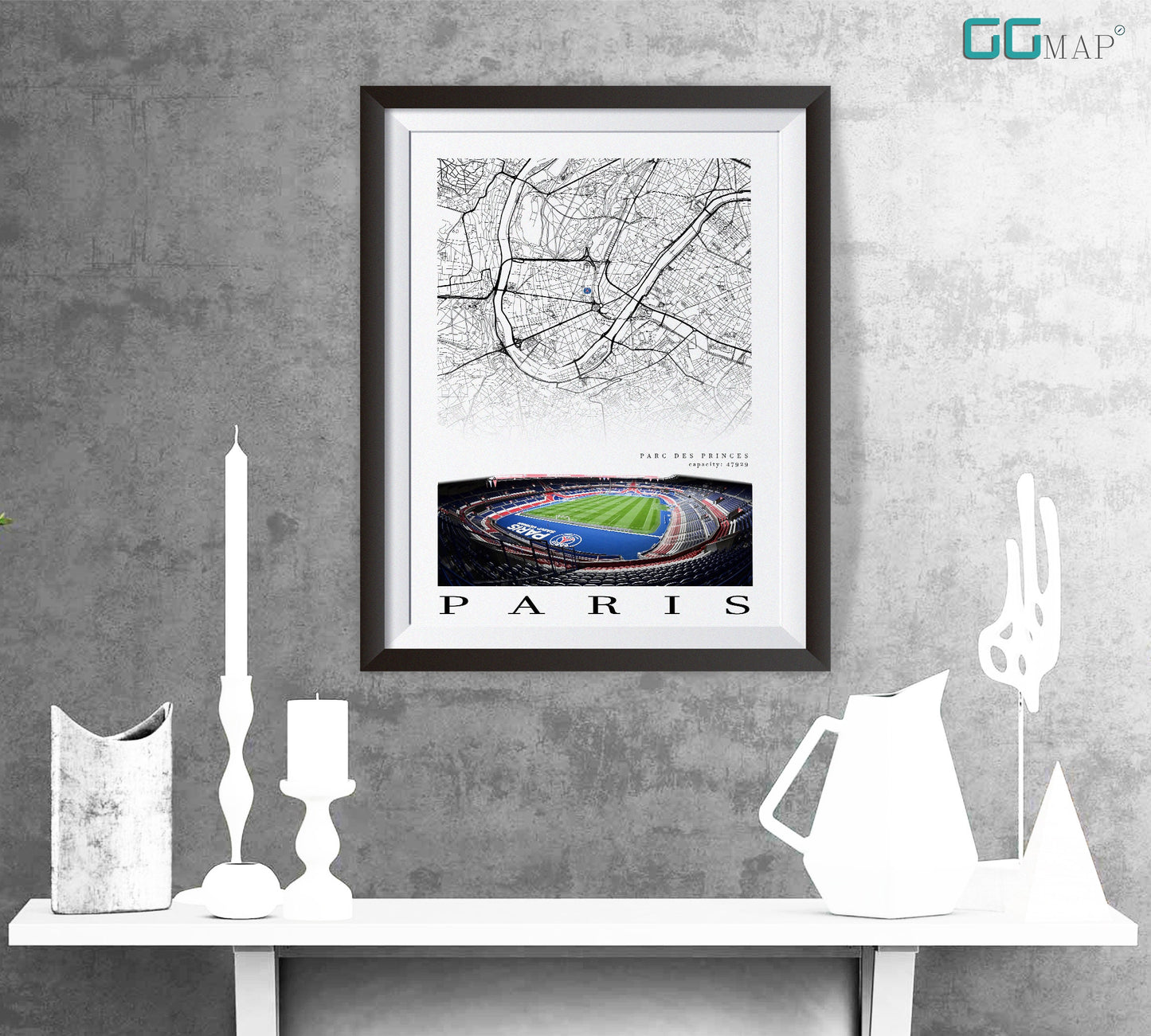 City map of PARIS - Parc des princes - Home Decor Parc des princes - Wall decor - Paris stadium - Parc des princes gift - Print map